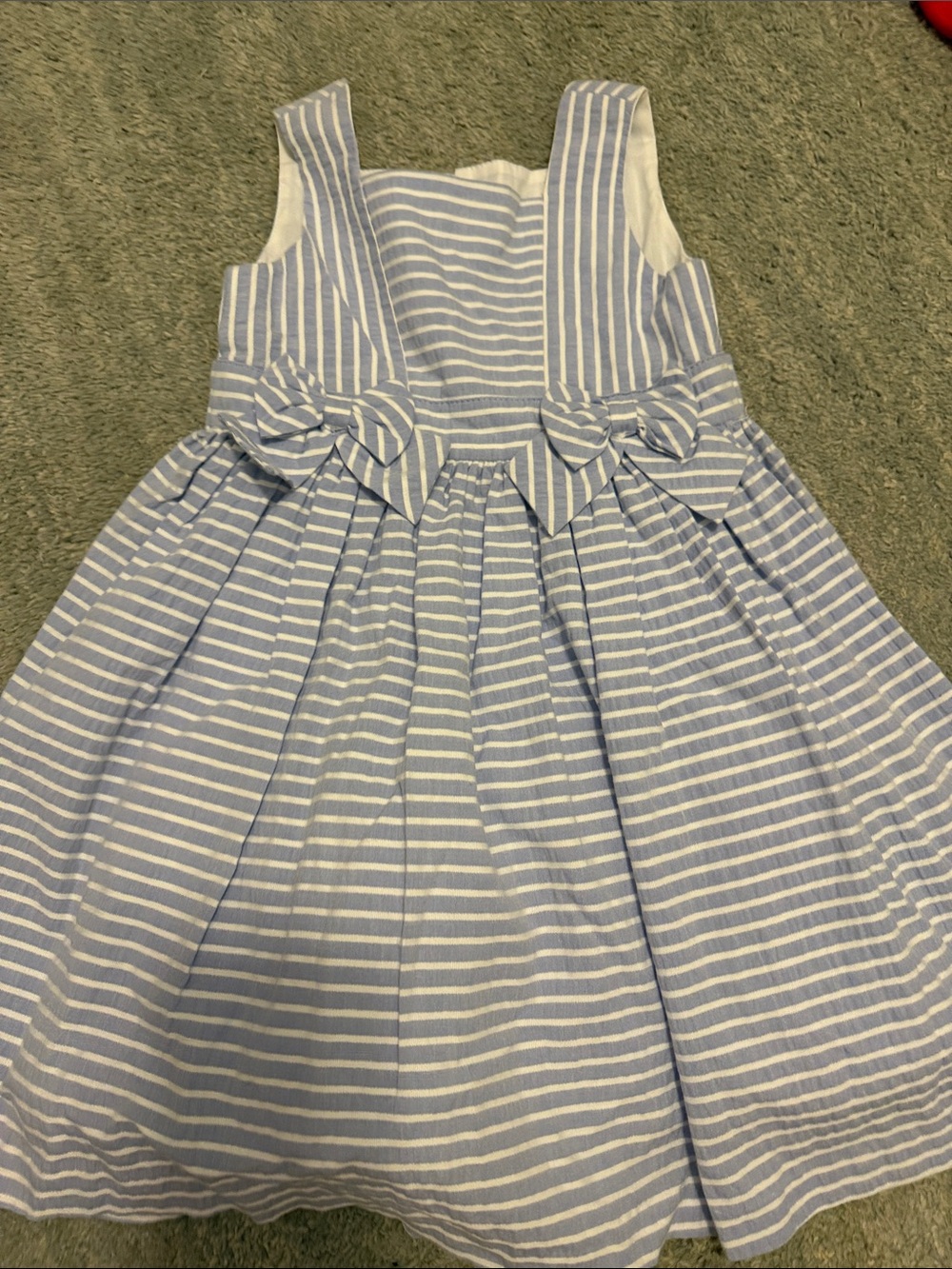Luli & Me Light Blue and White Striped Bow-Front Dress